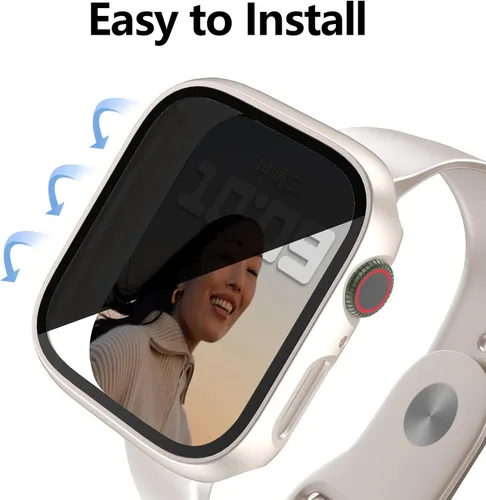 Vista 4 de 4 fundas rígidas de policarbonato compatibles con Apple Watch Series 7/8/9 de 1.614 pulgadas con protector de pantalla de cristal, protector Oro