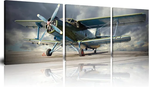 Vista 16 de 3 piezas de arte de pared en lienzo en blanco y negro vintage de la Segunda Guerra Mundial, aviones de combate militares, impresiones de fotografía