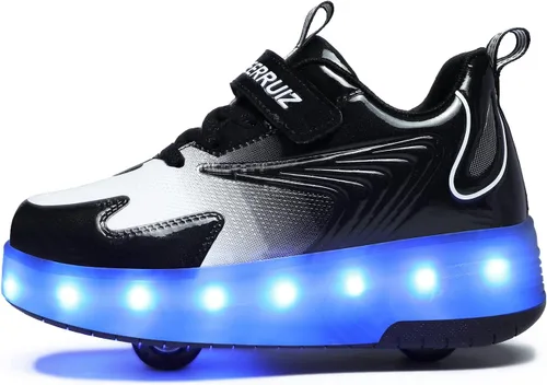 Vista 3 de HHSTS Zapatos para niños con ruedas, zapatos de color de luz LED, patines brillantes, zapatos de patinaje, regalos simples para niños y niñas