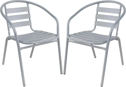 Vista 12 de Juego de 2 sillas apilables de aluminio de metal para restaurante para interiores y exteriores, ligeras, para comedor, patio, tienda
