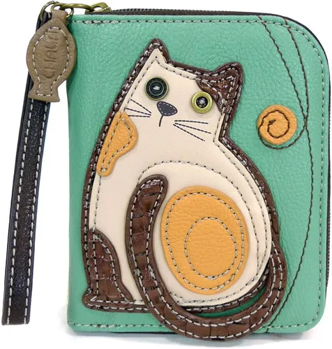 Vista 29 de Chala - Cartera con cremallera, para muñeca, 8 ranuras para tarjetas de crédito, piel sintética resistente Bluebird - Verde azulado