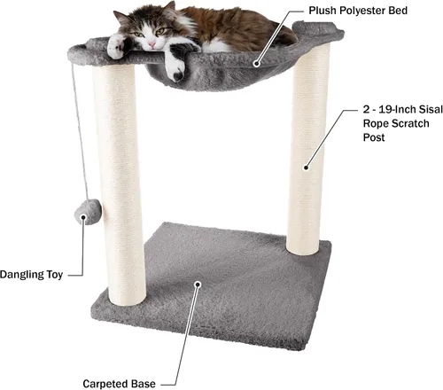 Vista 4 de Hamaca para gatos con postes rascadores para gatos de interior - Árbol de gato de 19 pulgadas de altura con juguete de bola colgante para gatos