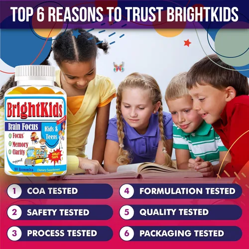 Vista 5 de BrightKids Gomitas Focus para niños y adolescentes – Gomitas cerebrales para memoria y concentración, vitaminas cerebrales Omega 3 DHA para niños