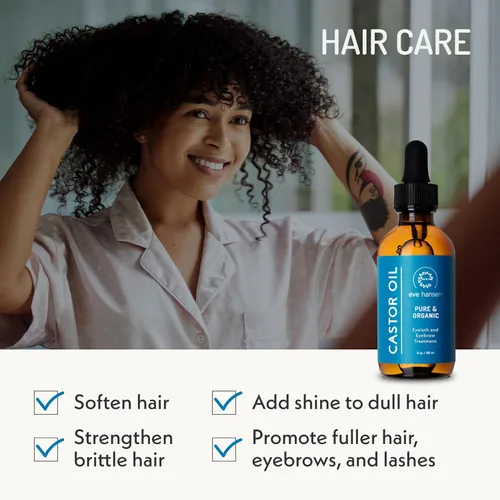 Vista 7 de Eve Hansen Aceite de ricino orgánico certificado por USDA, aceite portador puro para pestañas, cejas, cabello y piel con aplicador (2 onzas)