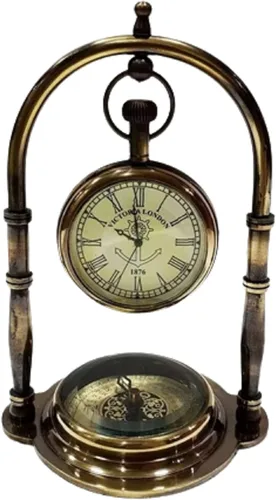Vista 7 de Decor&More Reloj de escritorio elegante de una cara con brújula antigua para rastrear senderismo atemporal decoración del hogar, regalo ideal