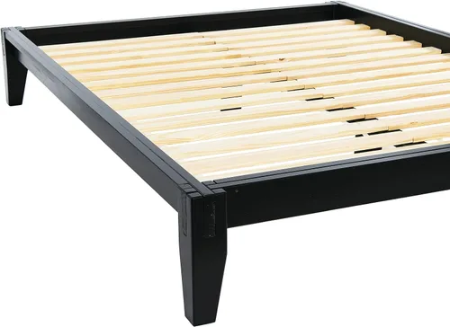 Vista 5 de Main + Mesa Yume - Cama moderna de plataforma de madera maciza con carpintería japonesa, acabado negro, tamaño Queen