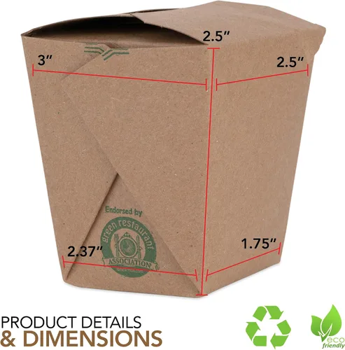 Vista 2 de Contenedores de comida para llevar de 8 onzas, de papel kraft marrón, mini caja china para llevar (paquete de 50) cajas apilables resistentes a