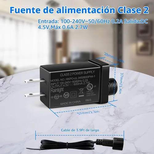 Vista 4 de Fuente de alimentación de clase 2 de 4.5 V, 2.7 W, 0.6 A, transformador de bajo voltaje de CA a CC, adaptador de corriente inflable IP44 para tiras
