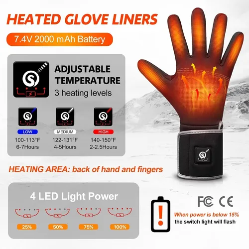 Vista 2 de Guantes calefactables con batería eléctrica recargable, guantes térmicos transpirables para hombres y mujeres, guantes delgados con calefacción