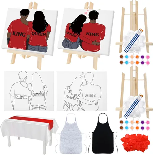 Vista 8 de Zhanmai Kit de 112 Piezas para Beber y Pintar para Adultos Noche de Cita Kit de Pintura de Lienzo Predibujado para Parejas Arte de Pintura en Lienzo