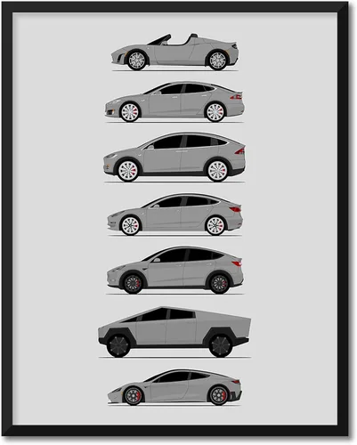 Vista 20 de Custom Car Posters Póster hecho a mano compatible con Tesla Generations e impresión de Roadster, Model S, Model X, Model 3, Model Y, Cyber Truck