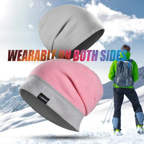 Vista 3 de WTACTFUL Conjunto de gorro holgado de invierno y bufanda térmica de doble capa, para hombres y mujeres, esquí, snowboard, al aire libre