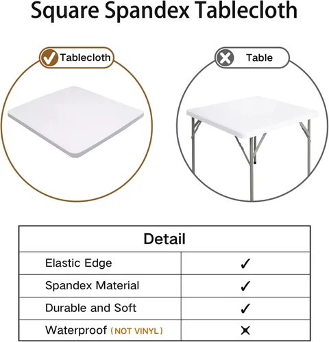 Vista 2 de NEWISHER Mantel cuadrado ajustable para mesa de cóctel, color blanco, de elastano, elástico, 36 x 36 pulgadas