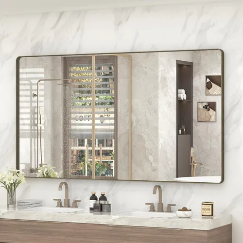 Vista 105 de Paquete de 2 espejos de baño con marco de metal negro de 22 x 30 pulgadas, espejo rectangular redondeado negro mate, antioxidante, se cuelga