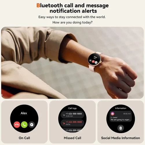Vista 2 de Relojes inteligentes, reloj inteligente AMOLED de 1.19 pulgadas para mujer (respuesta/hacer llamadas), rastreador de actividad con más de 100 modos