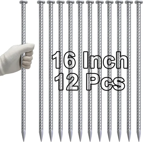 Vista 12 de VVOKGO Estacas de refuerzo de 12 pulgadas de metal con puntas en espiral para asfalto (16 piezas), anclajes galvanizados de 1/2 pulgada de diámetro