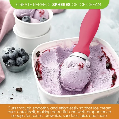 Vista 4 de Spring Chef - Cuchara para helado rosa de alta resistencia con mango suave, cuchara profesional para helado, cuchara de metal para masa de galletas