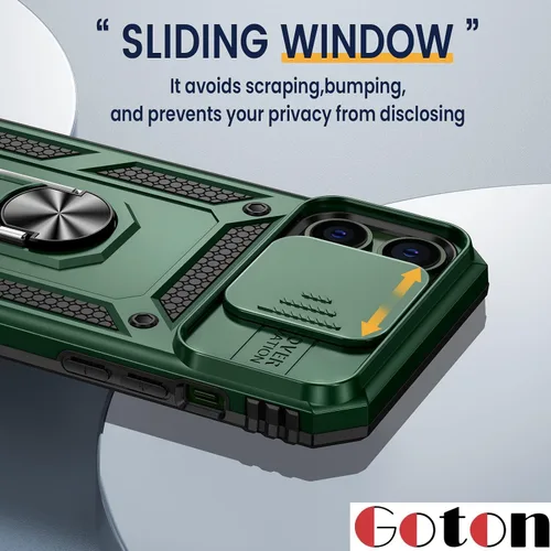Vista 5 de Goton Armor - Funda para iPhone 13 Pro Max con soporte para cámara deslizante y soporte de grado militar resistente con soporte magnético