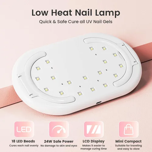 Vista 5 de LASONAS Lámpara de uñas LED UV para esmalte de gel de 24 W, luz UV, 3 ajustes de temporizador, secado rápido, mini lámpara de curado portátil