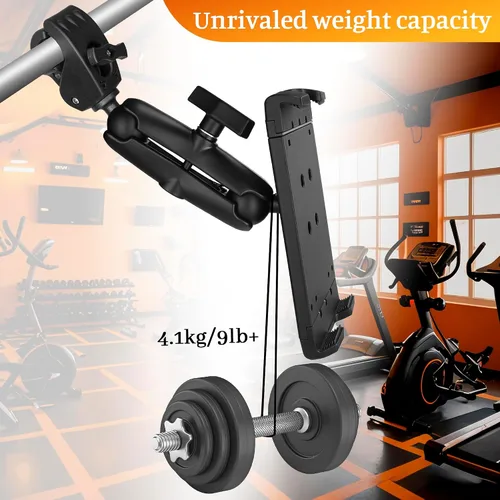 Vista 5 de Soporte de aluminio para tablet iPad, soporte para tableta de cocina para UTV/escritorio/silla/bicicleta de fitness/soporte de micrófono/bicicleta