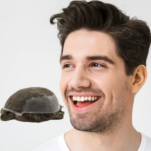 Vista 67 de Mens Toupee Swiss Lace Mens Hair Piece Sistema de reemplazo de cabello para hombres Toupee para hombres Cabello humano nudo blanqueado protesis