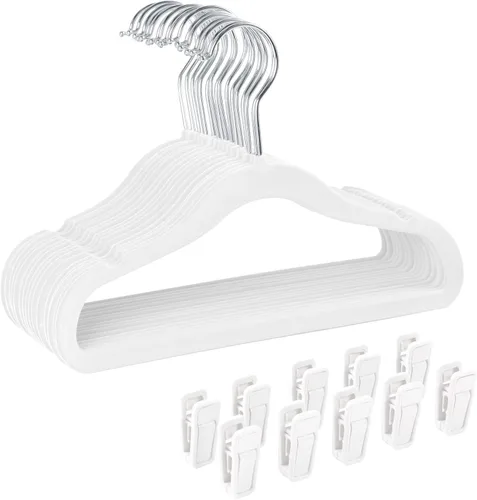 Vista 8 de Finnhomy ropa gancho de ropa para bebé y Kids 30-Pack de terciopelo antiderrapante colgador con 10 Clips de dedo