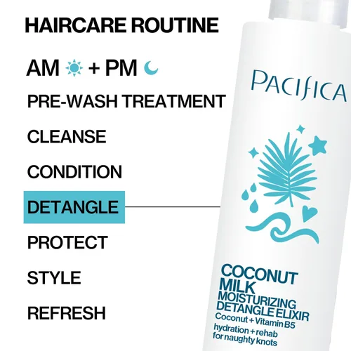Vista 24 de Pacifica Beauty, elixir desenredante de leche de coco, aerosol desenredante, acondicionador sin dejar en acondicionador, coco, vitamina B