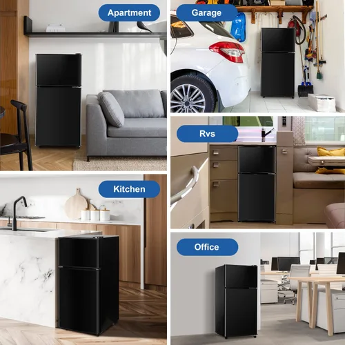 Vista 7 de Cucina Magica - Mini refrigerador con congelador, 3.2 pies cúbicos, pequeño refrigerador, 7 termostatos ajustables, ahorro de energía, bajo nivel