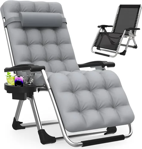 Vista 11 de Slendor Zero Gravity - Silla de gravedad cero con bloqueo mejorado y cojín extraíble, silla de campamento reclinable con soporte para tazas Negro
