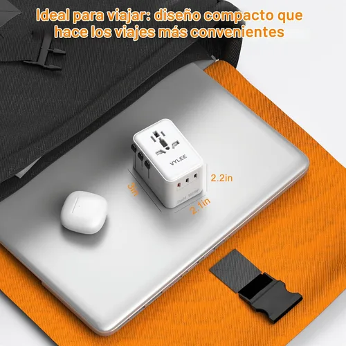 Vista 6 de VYLEE PD100W GaN Adaptador de Viaje Universal, Adaptador de Corriente Internacional Todo en Uno, 3 USB C y 1 USB A y Salida de CA, Adaptador