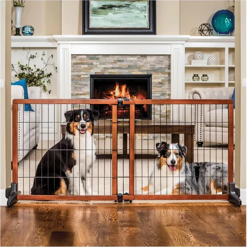 Vista 10 de Carlson - Puerta independiente ajustable para mascotas, 70 pulgadas de ancho, madera premium, marrón