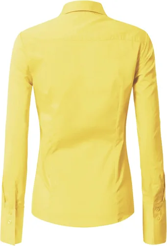 Vista 3 de Blusa de manga larga, ajustada, elástica, con cuello de botones para mujer, para oficina, estilo formal, casual