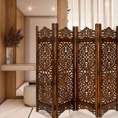 Vista 9 de LightnPro - Separador de ambientes de madera de 4 paneles, pantalla plegable tallada a mano de 64 x 48