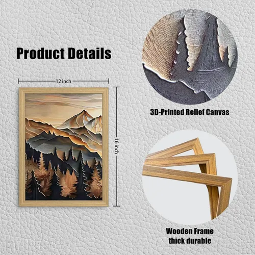 Vista 2 de Lienzo enmarcado con vista de montaña en 3D, arte de pared, paisaje al óleo, póster de naturaleza, galería, lienzo enmarcado, arte de bosque