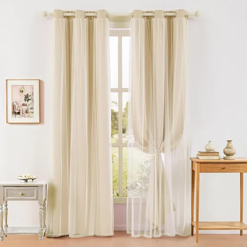 Vista 16 de indistar Home Cortinas opacas de doble capa con ojales sólidos en la parte superior, par de paneles de cortinas para ventana, 35 pulgadas de ancho x