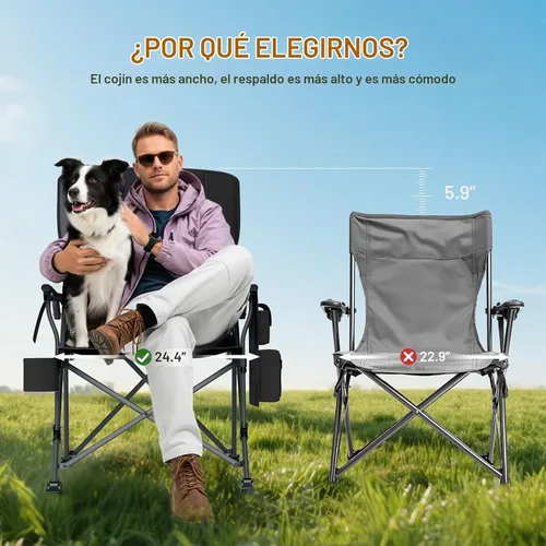 Vista 6 de TIMBER RIDGE Silla de campamento de aluminio de gran tamaño con soporte lumbar de hasta 500 libras, silla plegable de respaldo alto resistente