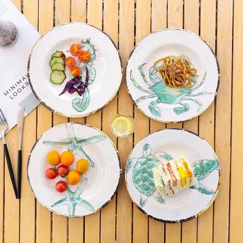 Vista 4 de Juego de 4 platos de ensalada de melamina, platos de ensalada/postre para uso en exteriores e interiores, inastillables, sin BPA, aptos