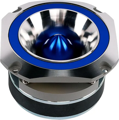Vista 3 de Audiopipe Super Tweeter resistente (ATR-4053-BLUE), 400 vatios, marco de aluminio fundido a presión, azul caramelo, acabado de corte cromado