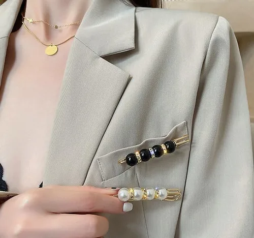 Vista 2 de Broche de perlas, broche de perlas, suéter, chal, pantalones de cintura, extensor, pasadores de seguridad, clip de doble imitación de diamantes