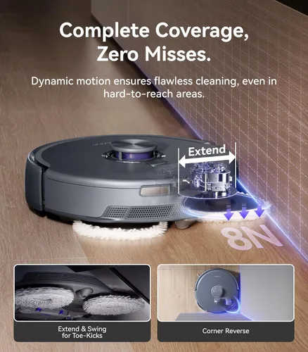Vista 3 de NARWAL Freo Z10 Ultra Robot Aspiradora y Fregona Combo, Cámaras Duales RGB y Chips, Evitáción AI, Limpieza Profunda de Esquina a Borde 8N, Gris Freo