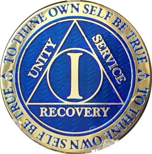 Vista 3 de RecoveryChip 1 año AA Medallion Reflex Blue Gold Plated Chip