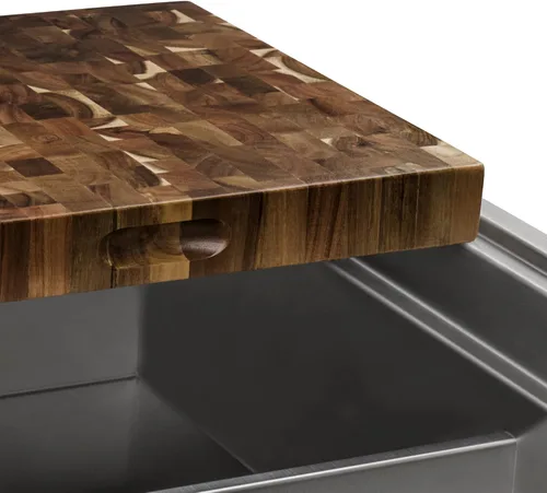 Vista 3 de Ruvati RVA2445ACA Tabla de cortar grande de madera maciza con bloque de carnicero de acacia de grano final de 17 x 16 x 2 pulgadas de grosor