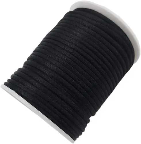 Vista 7 de INSPIRELLE Cordón de satén de 3mm negro, cordón de seda Rattail, hilo de nudo chino para hacer joyas, carrete de 50 yardas