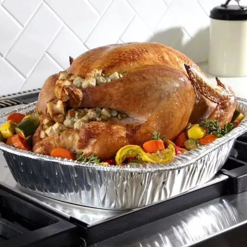 Vista 7 de Bandeja de aluminio ovalada extragrande desechable y duradera para el Día de Acción de Gracias – 100% reciclable: perfecta para hornear y asar