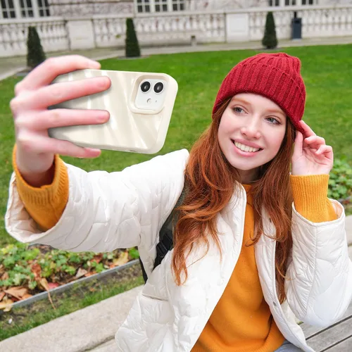 Vista 5 de QLTYPRI Funda compatible con iPhone 11, bonita funda con patrón de ondas de agua para niñas y mujeres, delgada, satinada, brillante, suave, de Beige