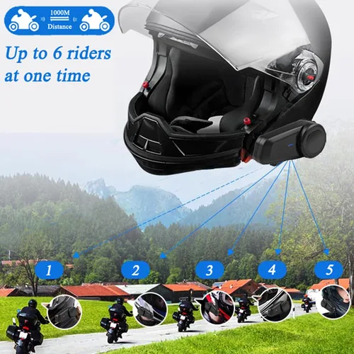 Vista 3 de QSPORTPEAK M2 - Intercomunicador de auriculares Bluetooth para casco de motocicleta, dúplex completo, inalámbrico para 6 conductores/alcance 3,280.8