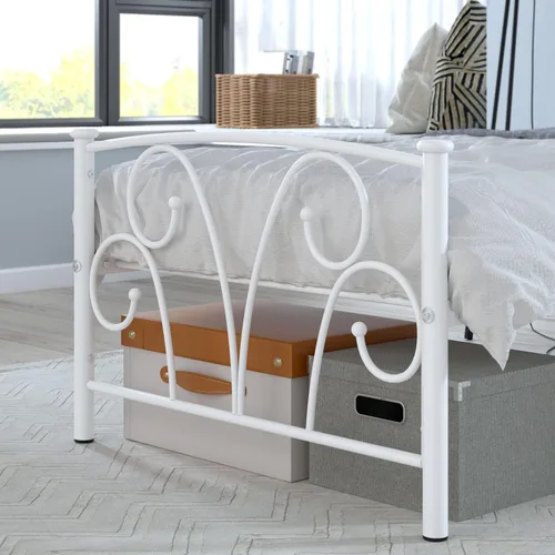 Vista 6 de Elephance - Base de cama individual con cabecera y estribo de metal, color blanco