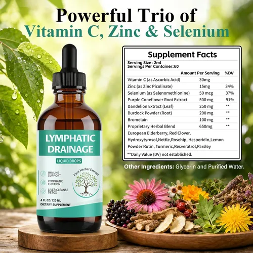 Vista 2 de Gotas de drenaje linfático, sin alcohol, 4 oz (4.1 fl oz)