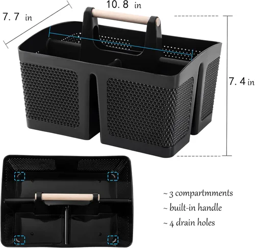 Vista 3 de rejomiik - Cesta portátil para ducha de plástico, organizador de limpieza con asa, organizador de almacenamiento portátil con asa para baño, Negro