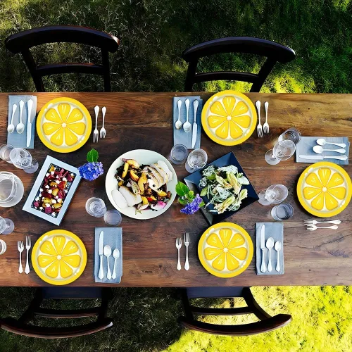 Vista 3 de Platos de papel de limón – 32 platos desechables de fiesta de limón de 9 pulgadas, platos de postre de ensalada de frutas cítricas amarillas